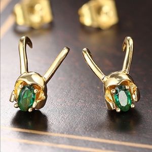 Marvel’s Loki Gold Toned Helmet and Green Crystal Stud Earrings - NWT